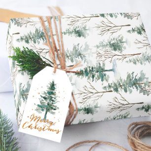 Papel de regalo de Navidad con pino en acuarela