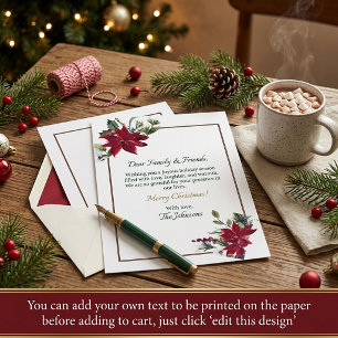 Papel de regalo de Navidad con poinsettia acuarela