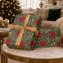 Papel de regalo de Navidad con poinsettia roja vin
