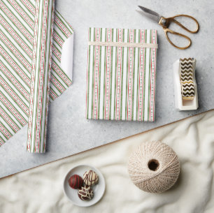 Papel de regalo de Navidad con rayas rojas y verde