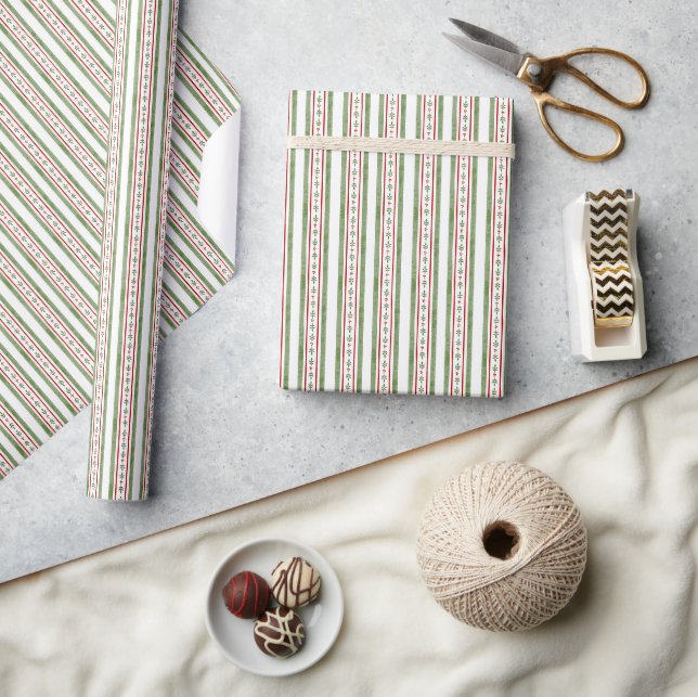 Papel de regalo de Navidad con rayas rojas y verde (Artesanía)