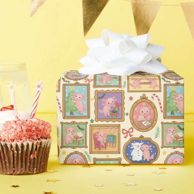 Papel de regalo de Navidad con rollo de axolote di (Fiesta de cumpleaños )