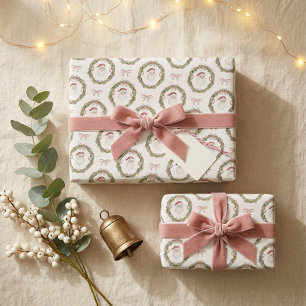Papel de regalo de Navidad con Santa y corona vint