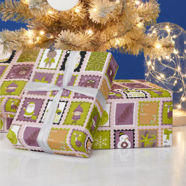 Papel de regalo de Navidad con sellos festivos