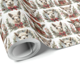 Papel de regalo de Navidad con tema de alpaca para