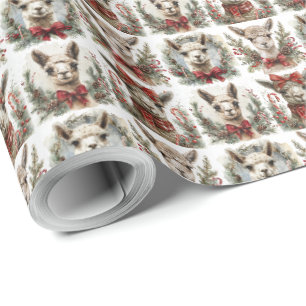 Papel de regalo de Navidad con tema de alpaca para