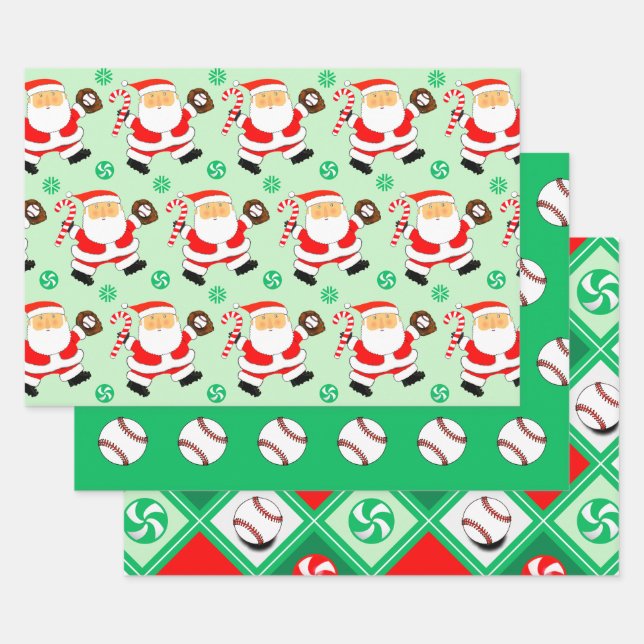 Papel de regalo de Navidad con tema de béisbol (Set)