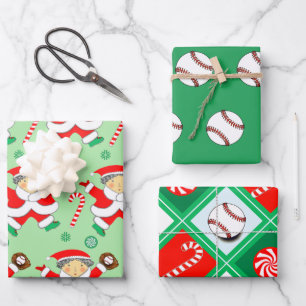 Papel de regalo de Navidad con tema de béisbol