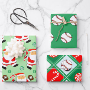 Papel de regalo de Navidad con tema de béisbol