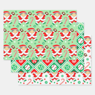 Papel de regalo de Navidad con tema de béisbol