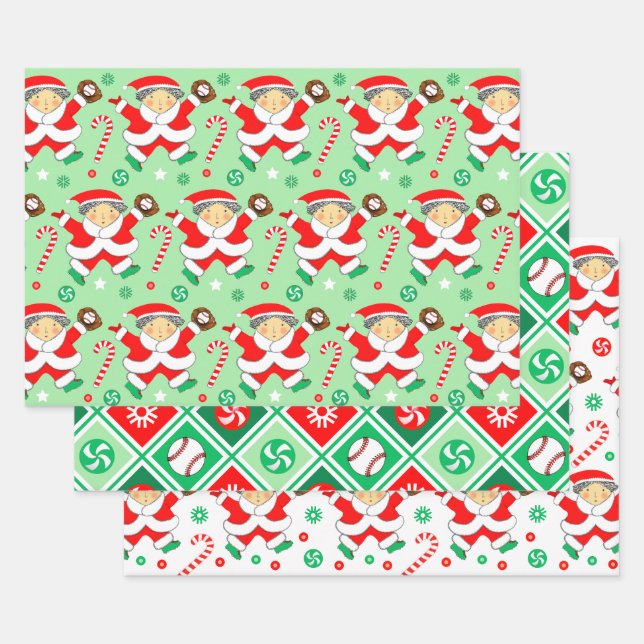 Papel de regalo de Navidad con tema de béisbol (Set)