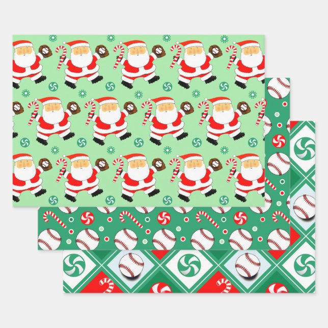 Papel de regalo de Navidad con tema de béisbol (Set)