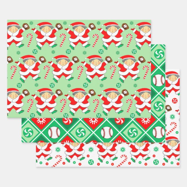 Papel de regalo de Navidad con tema de béisbol (Set)