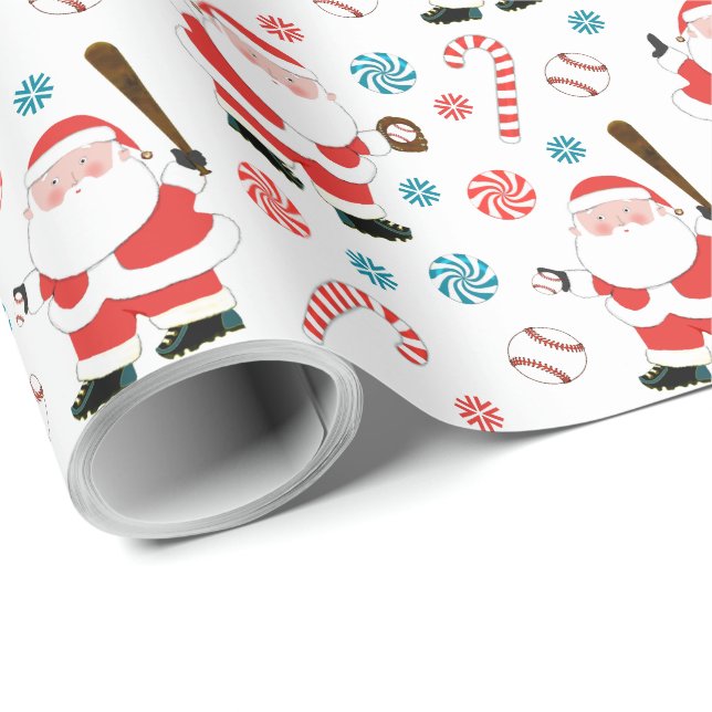 Papel de regalo de Navidad con tema de béisbol (Esquina del rollo)