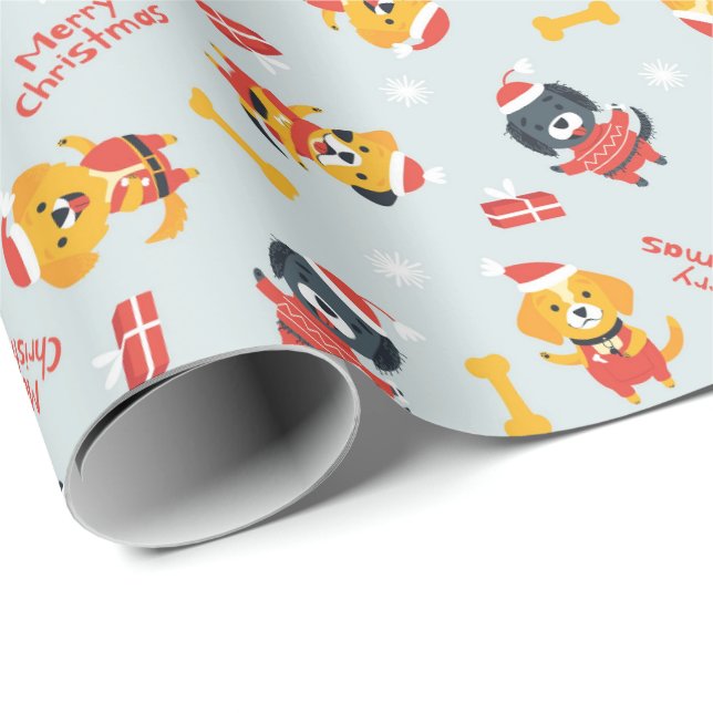 Papel de regalo de Navidad con tema de perro lindo (Esquina del rollo)