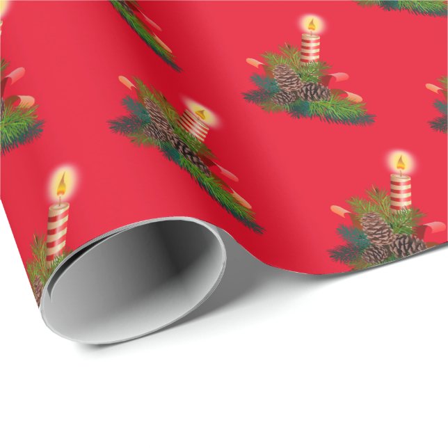 Papel de regalo de Navidad con tema de vela roja (Esquina del rollo)