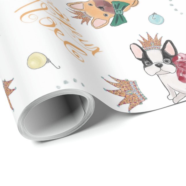 Papel de regalo de Navidad con temática Frenchie (Esquina del rollo)
