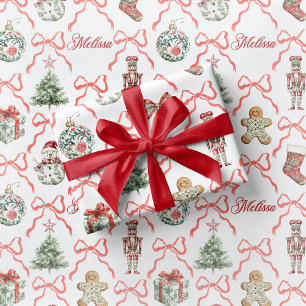 Papel de regalo de Navidad con toile rojo y lazo r