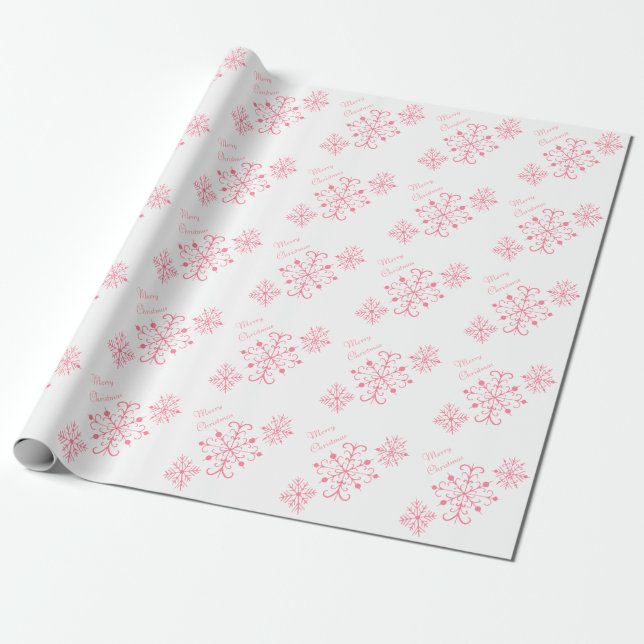 Papel de regalo de Navidad copos de nieve rosados (Desenrollado)