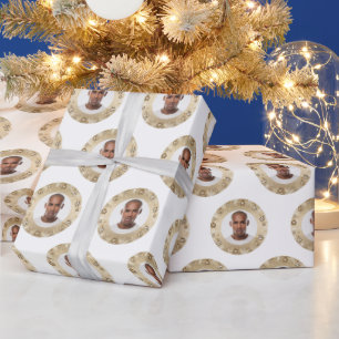 Papel de regalo de Navidad Corona Dorada con Cara