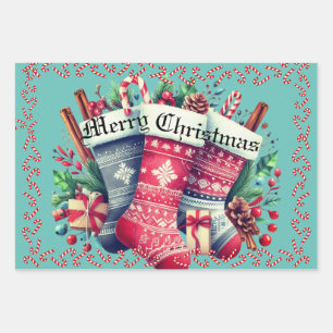 Papel de regalo de Navidad de 3 hojas con diferent