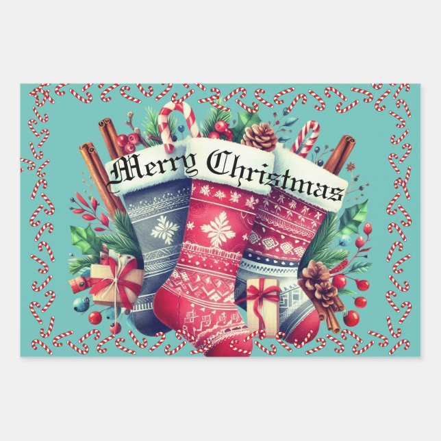 Papel de regalo de Navidad de 3 hojas con diferent (Anverso)