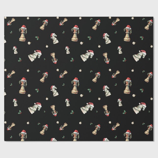 Papel de regalo de Navidad de ajedrez elegante en  (Superficie plana)