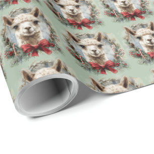 Papel de regalo de Navidad de Alpaca Verde