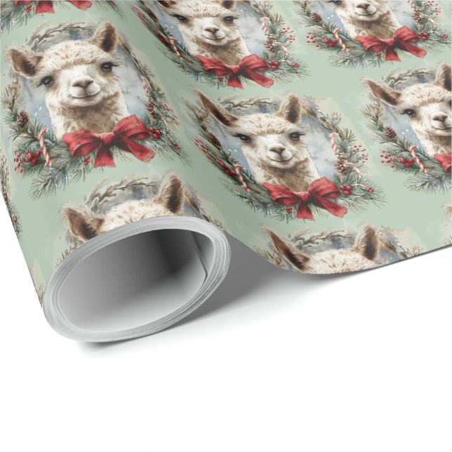 Papel de regalo de Navidad de Alpaca Verde (Esquina del rollo)