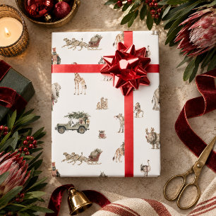 Papel de regalo de Navidad de animales de safari