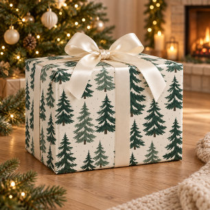 Papel de regalo de Navidad de bosque de hoja peren