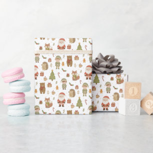 Papel de regalo de Navidad de bosque dibujado a ma