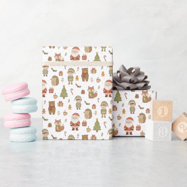 Papel de regalo de Navidad de bosque dibujado a ma (Baby Shower)