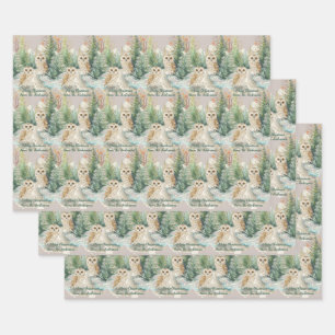 Papel de regalo de Navidad de búho Hoja plana jueg