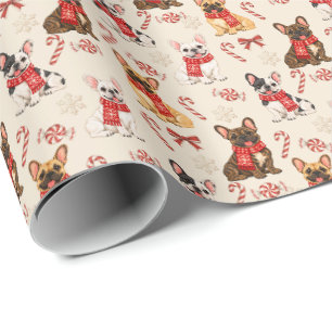 Papel de regalo de Navidad de Bulldog Francés crem