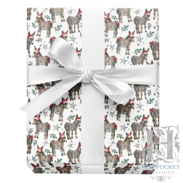 Papel de Regalo de Navidad de Burro Adorable en Bl (Subido por el creador)