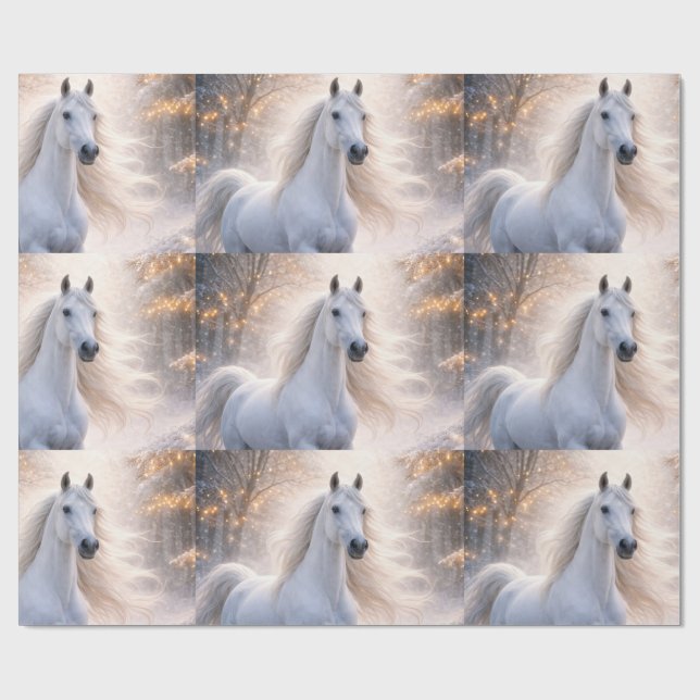 Papel de regalo de Navidad de caballo y nieve (Superficie plana)