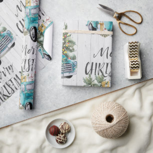 Papel de regalo de Navidad de camión de granja rús