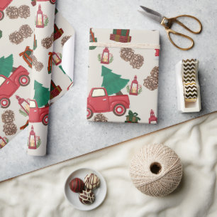 Papel de regalo de Navidad de Camión Rojo Vintage