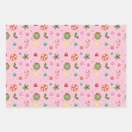 Papel de Regalo de Navidad de Caramelo Rosa