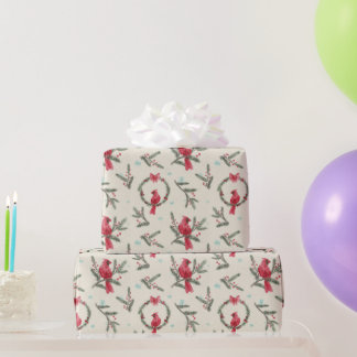 Papel de regalo de Navidad de cardenal de pino acu
