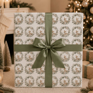 Papel de regalo de Navidad de ciervos del bosque a