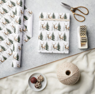 Papel de regalo de Navidad de ciervos rústicos del