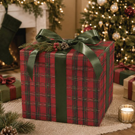 Papel de regalo de Navidad de cuadros rojos clásic