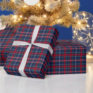 Papel de regalo de Navidad de cuadros rojos y azul