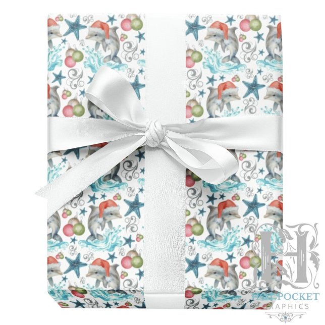 Papel de Regalo de Navidad de Delfines en Blanco (Subido por el creador)