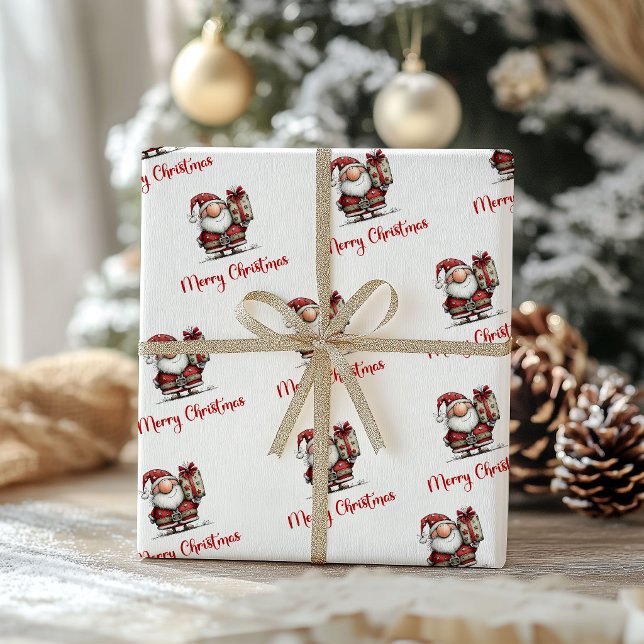 Papel de regalo de Navidad de dibujos animados de  (Playful Funny Santa Cartoon Christmas Wrapping Paper)