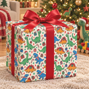 Papel de regalo de Navidad de dinosaurio lindo par