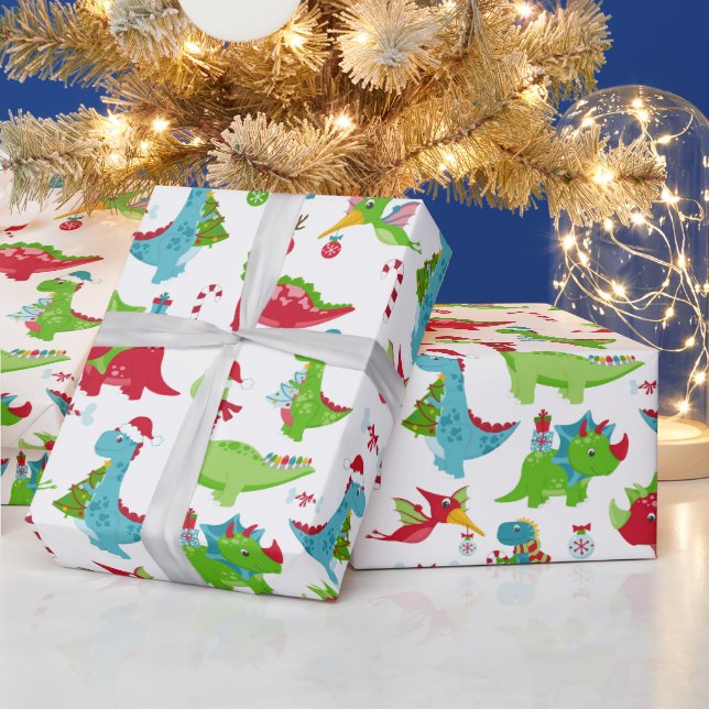 Papel de Regalo de Navidad de Dinosaurios para Niñ (Vacaciones)