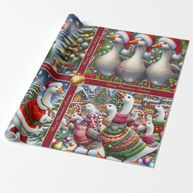 Papel de regalo de Navidad de gansos divertidos (Desenrollado)